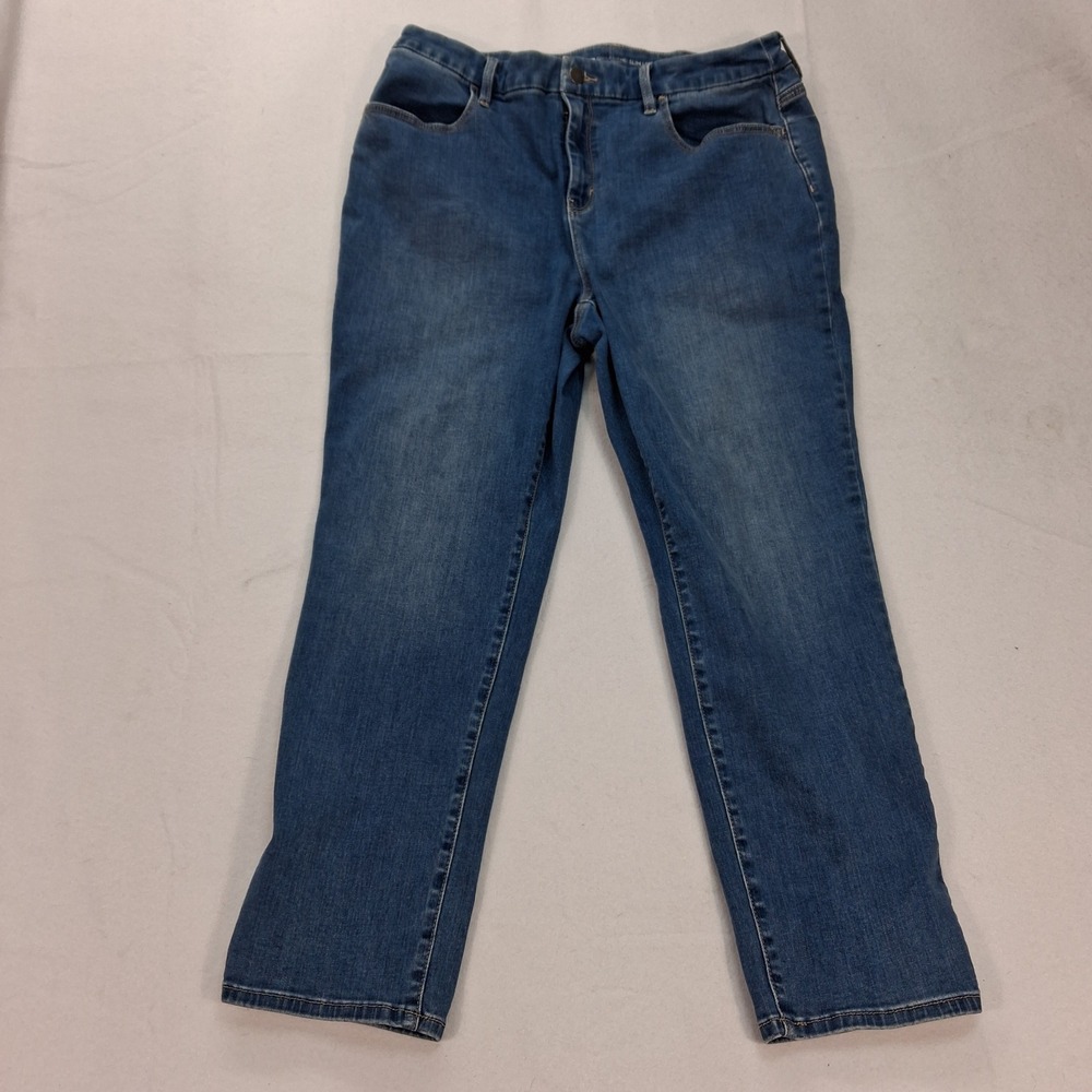 Chico's Jeans Womens 2 Perfect Stretch Girlfriend Slim Leg Ankle Blue EUC